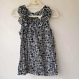 Loft Black and White Ruffle Tank Top | XS | Lightweight Sheer